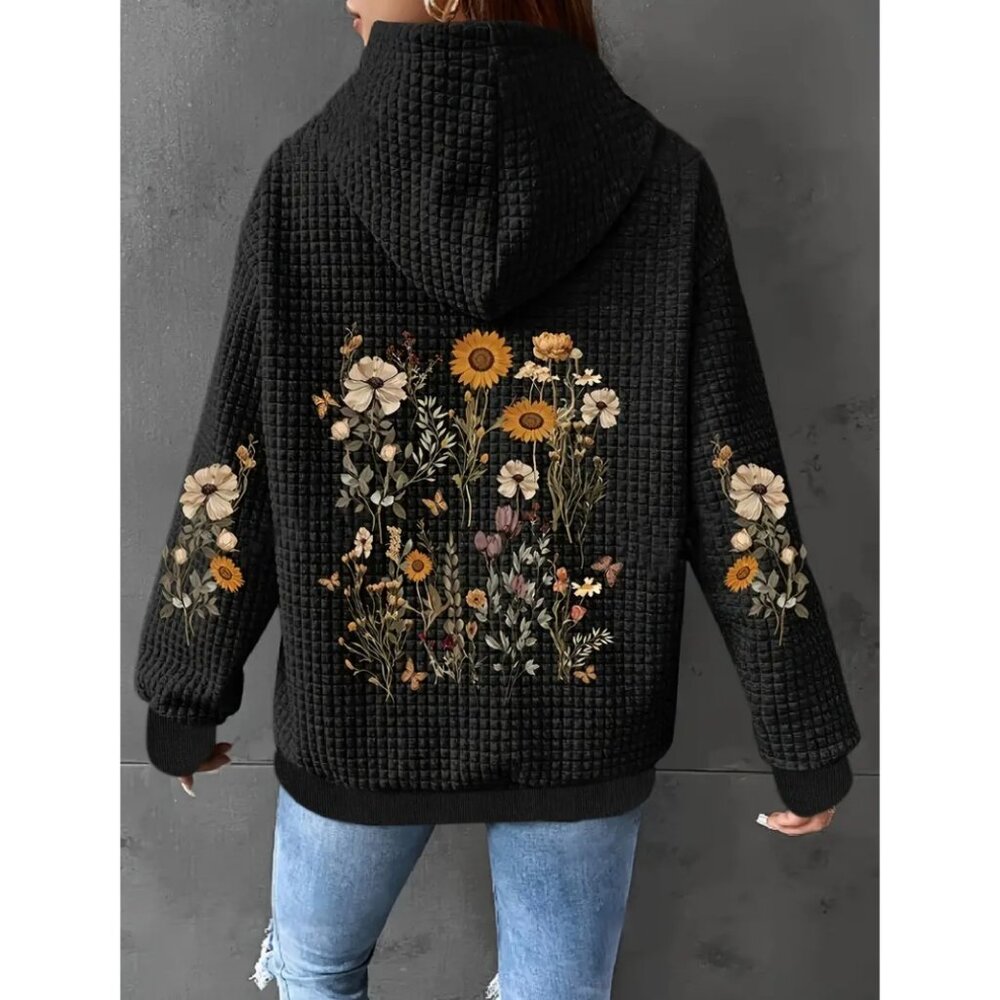 Floral Geometric Oversized Hoodie with Kangaroo Pocket